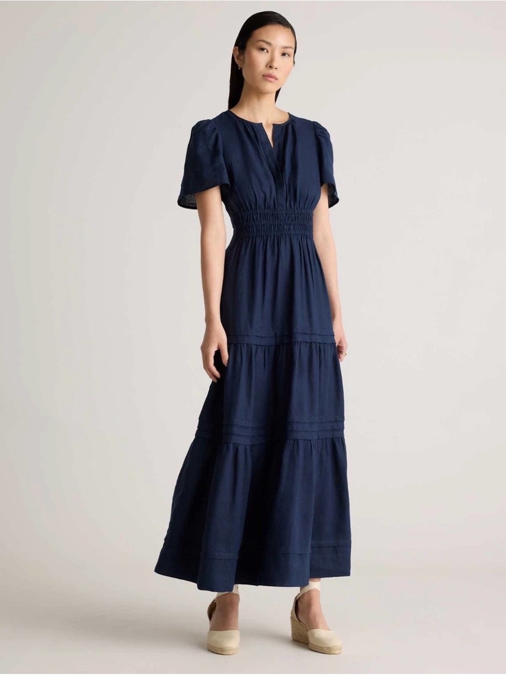 Quince 100% Organic Cotton Poplin Tiered Maxi Dress In Size S NWT